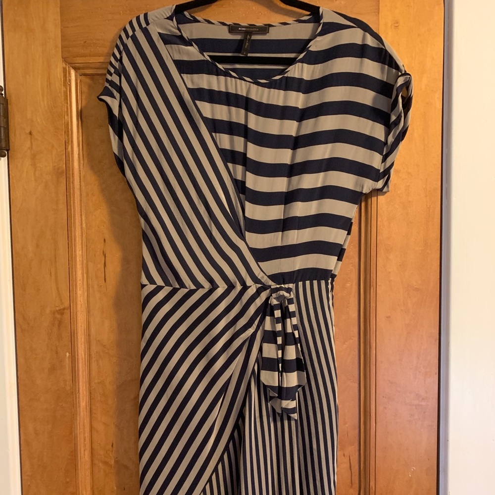 BCBG MaxAzria Asymmetrical Dress, Striped, Sz S